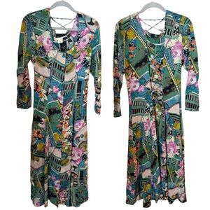 Floral Artistic Art to Wear Painting Button Down Midi Dress